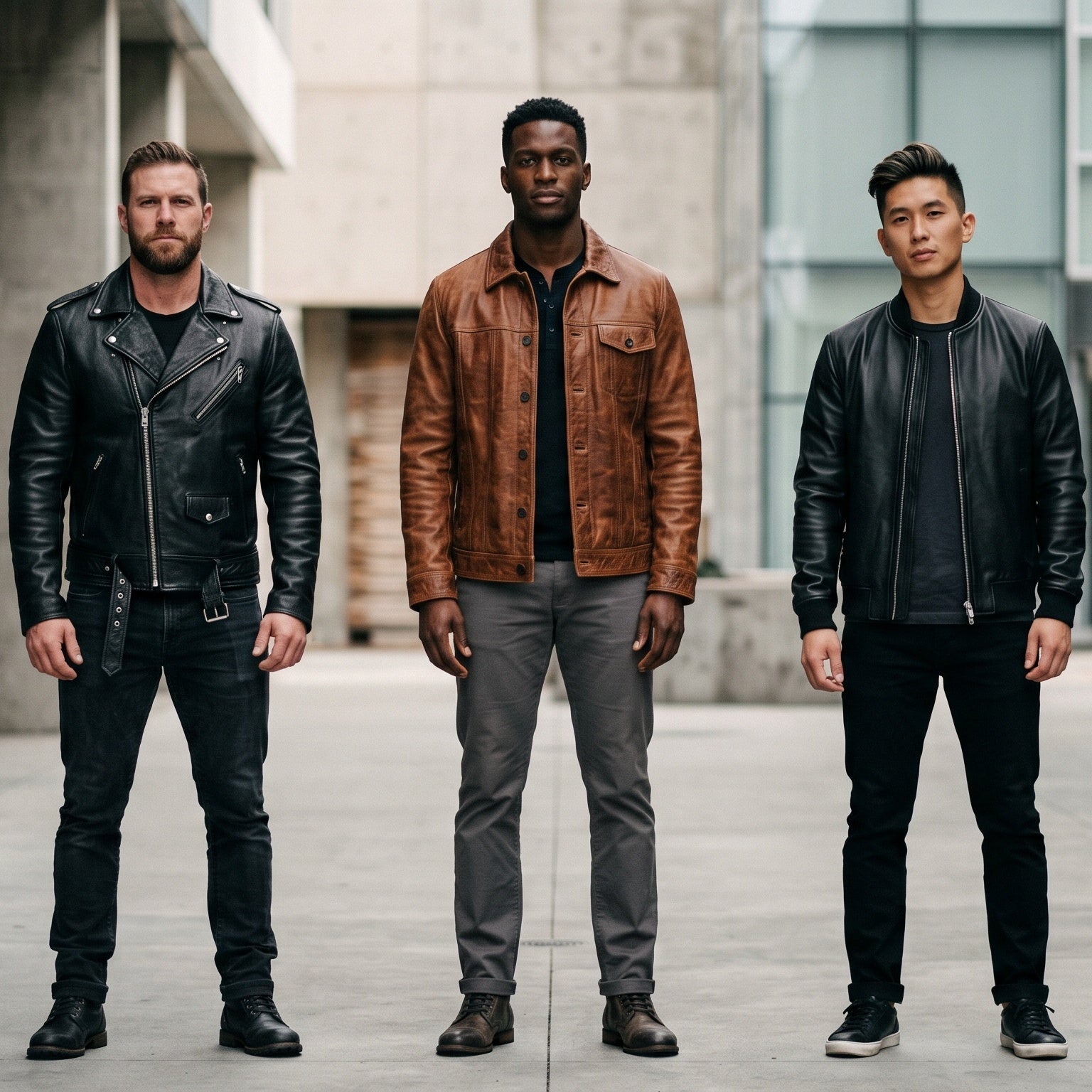 Men's leather jackets collection featuring biker, bomber, and vintage styles from Leather Nativ
