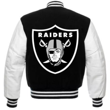NFL Las Vegas Raiders Letterman Varsity Jacket – Wool Body & Leather Sleeves