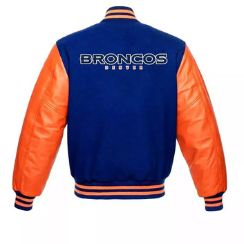 NFL Denver Broncos Letterman Varsity Jacket Wool & Genuine Leather Sleeves