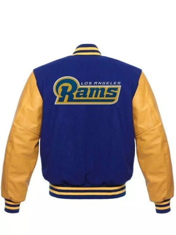 Letterman Los Angeles Rams Blue Varsity Jacket With Yellow Real Leather Sleeves