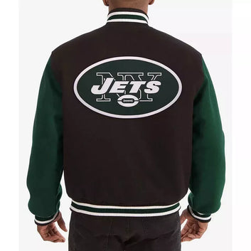 New York Jets Black and Green All Wool Lettermen Varsity Jacket