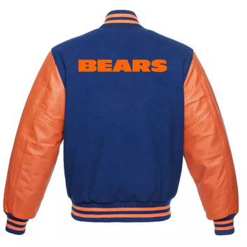 Chicago Bears Letterman Varsity Jacket Wool with Genuine Leather Sleeves - NFL