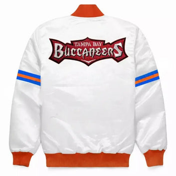 Tampa Bay Buccaneers Vintage 80s White Satin Bomber Baseball Varsity Jacket - NFL