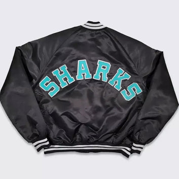 90’s Design San Jose Sharks Letterman Black Satin Varsity Bomber Jacket  black - NHL