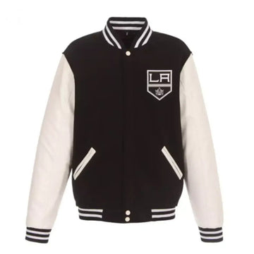 Los Angeles Kings Letterman Varsity Jacket with Leather Sleeves black and white - NHL