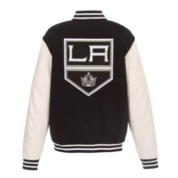 Los Angeles Kings Letterman Varsity Jacket with Leather Sleeves black and white - NHL