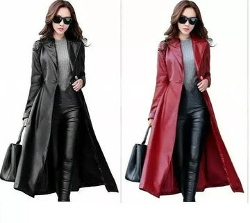 Ladies Stylish Genuine Lambskin Real Leather Long Coat Trench Coat Women Jacket different colours