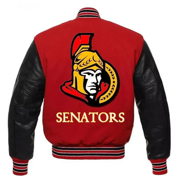 Letterman Ottawa Senators Black and Red Varsity Jacket - NHL