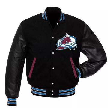 Colorado Avalanche Black Letterman Varsity Jacket – Genuine Leather Sleeves