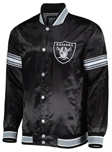 NFL Las Vegas Raiders Black Satin Varsity Jacket full-snap Embroidery logos