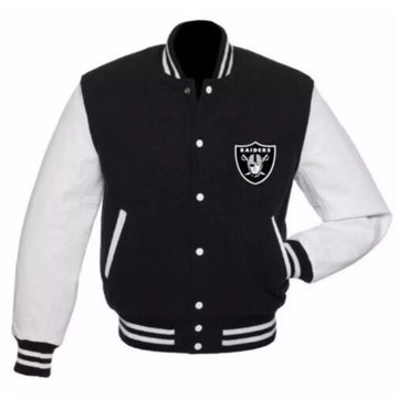 NFL Las Vegas Raiders Letterman Varsity Jacket – Wool Body & Leather Sleeves