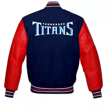 Tennessee Titans Blue & Red Letterman Varsity Jacket Wool & Real Leather Sleeves