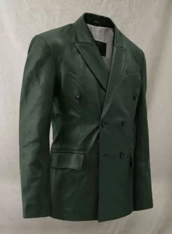 Men's Green Leather Coat Blazer 100% Pure Soft Sheepskin Causal Wear Jacket
