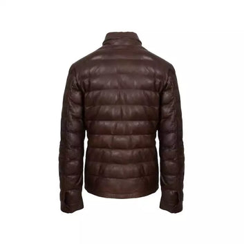 Men's Handmade Vintage Dark Brown Lambskin Leather Puffer Jacket