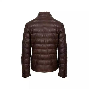 Women Handmade Vintage Dark Brown Lambskin Leather Puffer Jacket