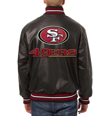 NFL San Francisco 49ers Black Letterman Varsity Jacket Real Lambskin Leather
