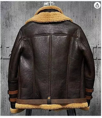 Men's Brown B3 Flight Bomber Aviator Real Sheepskin Shearling Leather Jacket