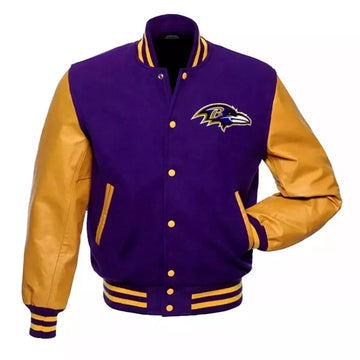 NFL - Lettermen Baltimore Ravens Wool & Genuine Leather Sleeves Varsity Jacket