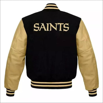 New Orleans Saints Letterman Varsity Jacket Black