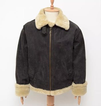 Women Leather Shearling Aviator Brown Flight Bomber Jacket