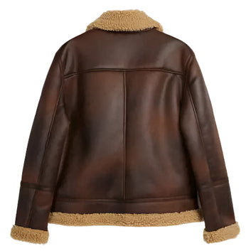 Women  Real Leather Brown Shearling Fur Bomber RAF Aviator Jacket