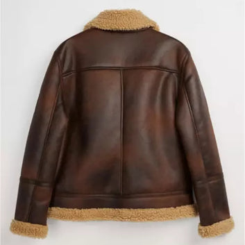 Men's Distressed Real Leather Brown Shearling Fur Bomber B3 RAF Aviator Jacket