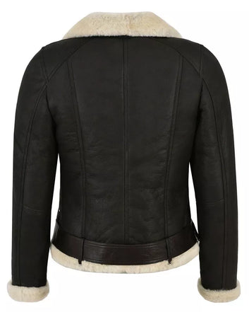 Women RAF B3 Bomber Aviator Real Leather Jacket Sheep Skin Pilot Fur Coat