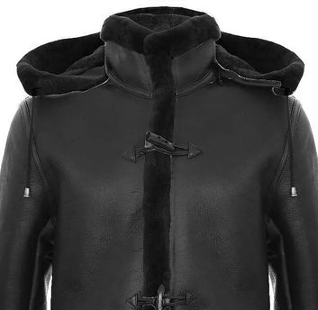 Mens Genuine Shearling Sheepskin Duffle Jacket Winter 3/4 Leather Trench Coat