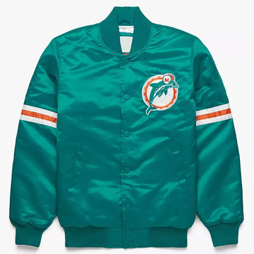 NFL Miami Dolphins Turquoise Satin Letterman Varsity Jacket
