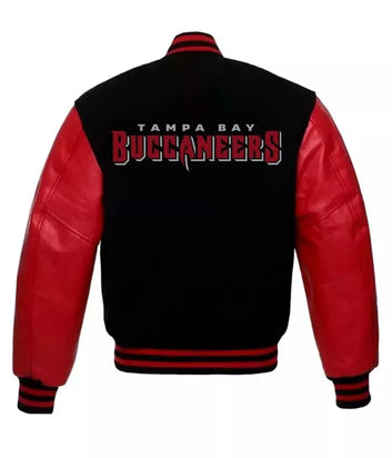 Tampa Bay Buccaneers Varsity Jacket Black Wool & Red Genuine Leather Sleeves