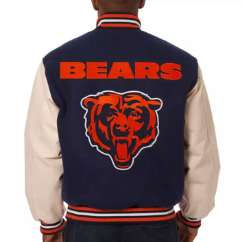 NFL Chicago Bears Letterman Varsity Jacket Wool with Genuine Leather Sleeves