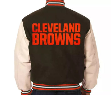 Browns Varsity Jacket – White & Brown NFL Letterman Style