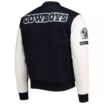 Dallas Cowboys Black & White Letterman Varsity Jacket w/ Real Leather Sleeves