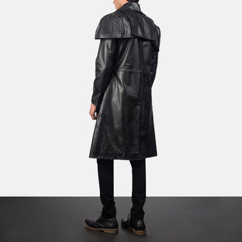 Classic Black Leather Duster Trench coat