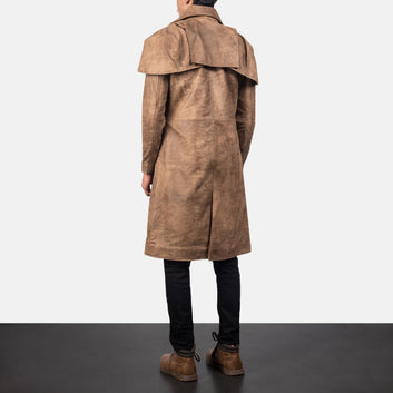 Classic Brown Leather Duster Trench Coat