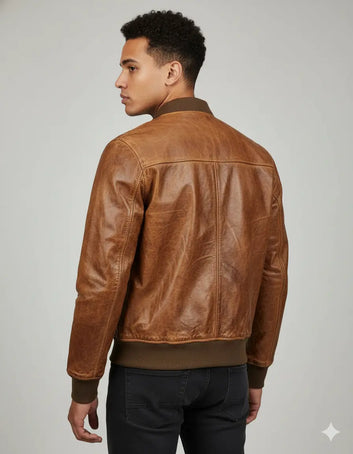 Men Biker Motorcycle Vintage Distressed Brown Bomber Leather Jacket