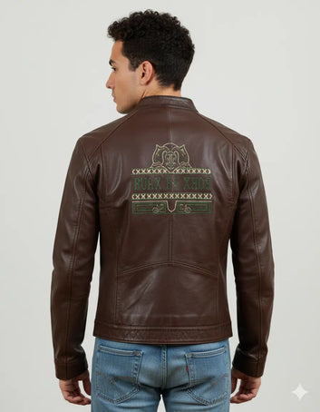 Men's Biker Motorcycle Brown Real Leather Jacket
