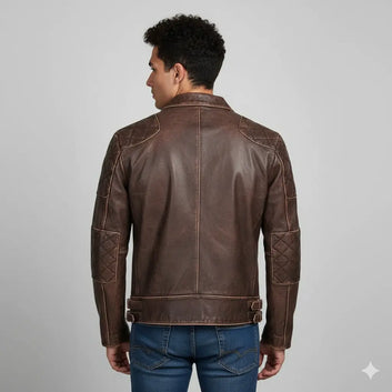 Men's Biker Cafe Racer Vintage Motorcycle Distressed Brown Leather Jacket brown