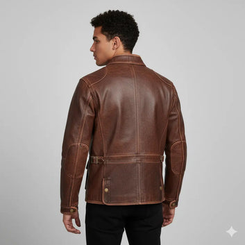 Mens Biker Cafe Racer Vintage Motorcycle Distressed Brown Cowhide Leather Jacket