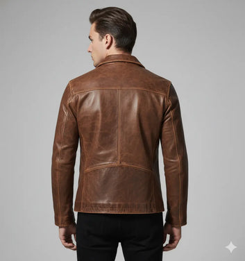 Men’s Motorcycle Biker Vintage Cafe Racer Distressed Brown Real Leather Jacket