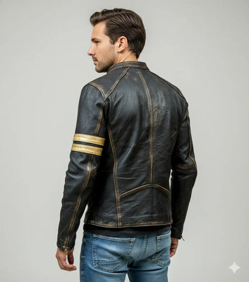 Men’s Motorcycle Biker Vintage Cafe Racer Distressed Black Real Leather Jacket
