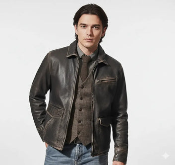 Men’s Motorcycle Biker Vintage Cafe Racer Distressed Black Real Leather Jacket black