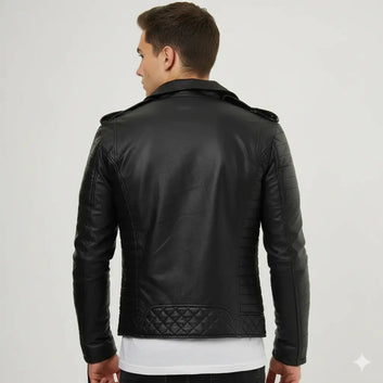 Men Motorcycle Genuine Lambskin Leather Jacket Black Slim fit Biker jacket