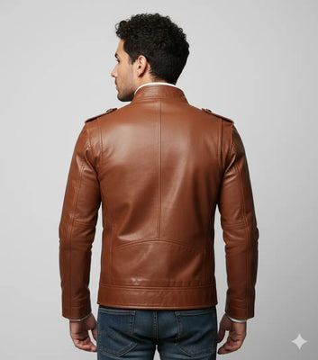 Men’s Slim Fit Tan Button Front Brown Leather Jacket