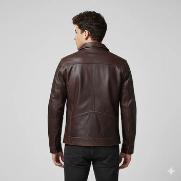 Men's Brown Motorcycle Vintage Style Real Leather Jacket Handmade Coat