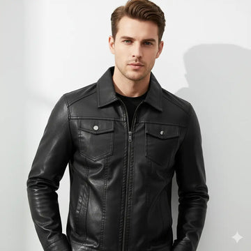 Men’s PU Leather Motorcycle Jacket – Waterproof, Thick, Slim Fit Lapel Jacket