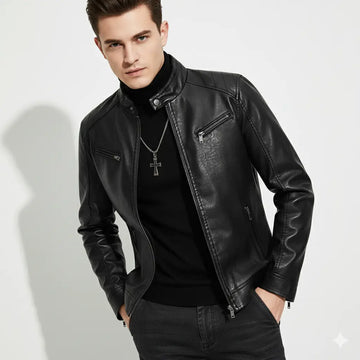 Men’s Leather Biker Jacket – Classic Slim Fit Motorcycle Coat, Durable & Stylish