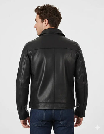 Men's Leather Jacket Cafe Racer Biker Black Motocycle Real Sheepskin Leather