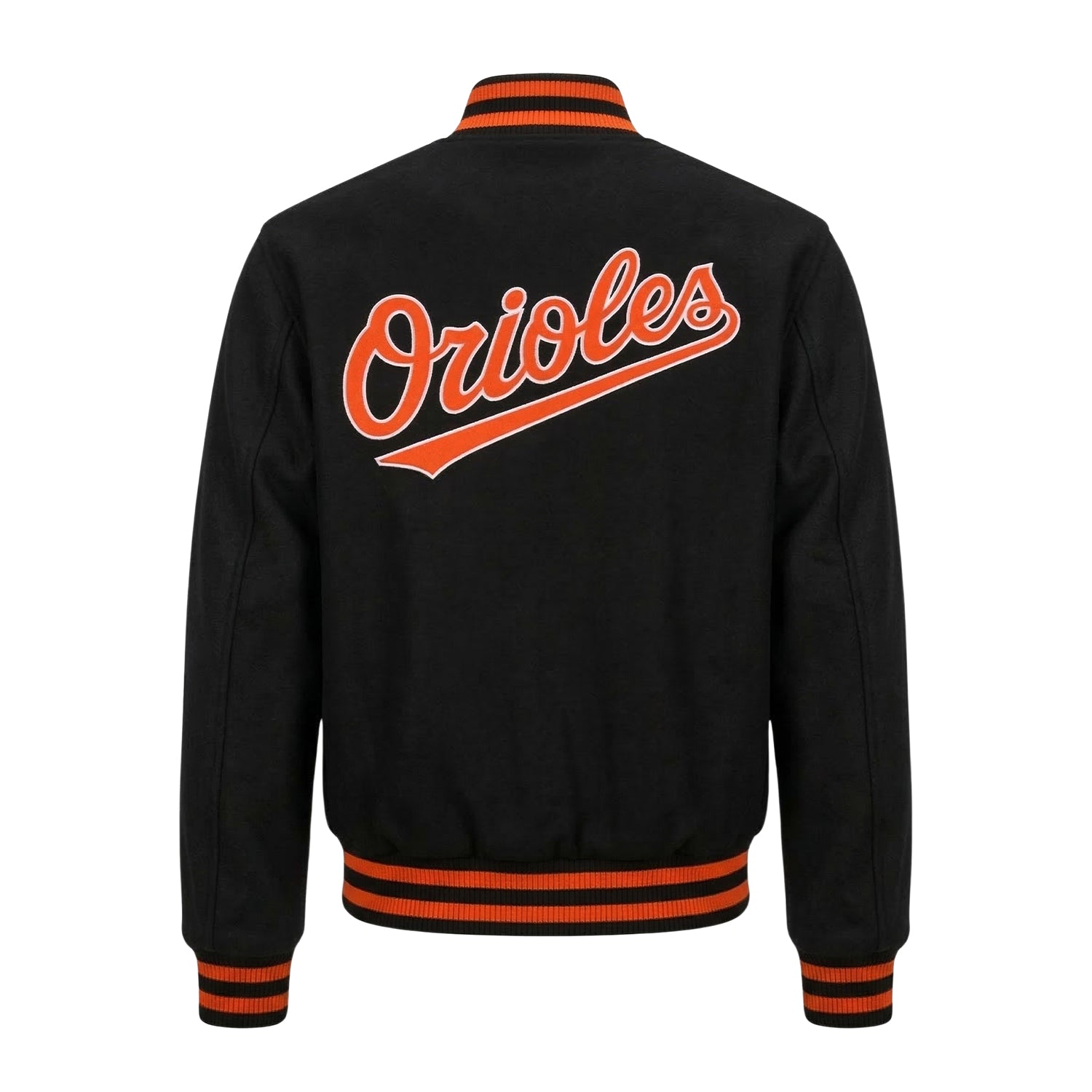 MLB Men's Baltimore Orioles Black Premium Varsity Jacket (Back)