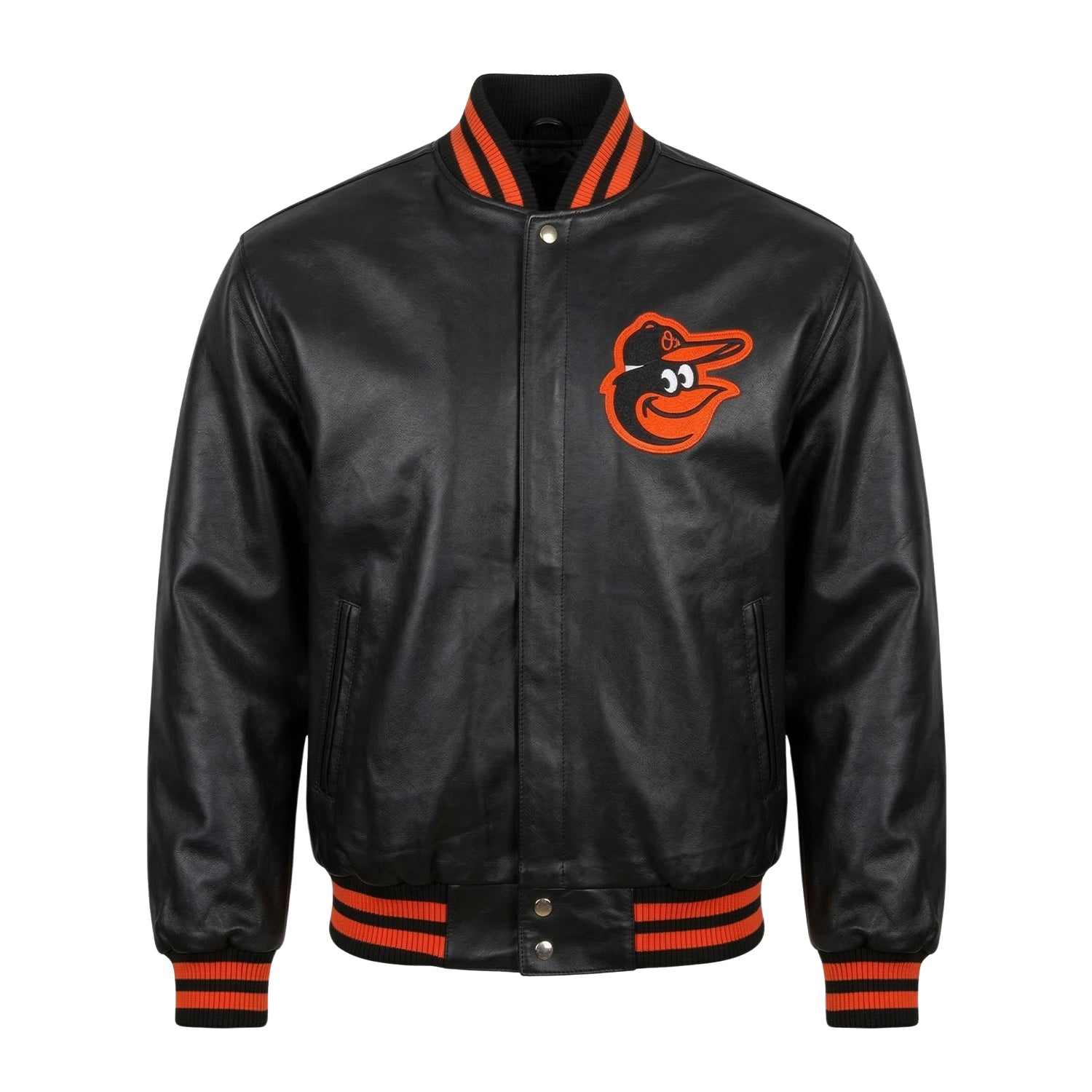 MLB Men's Baltimore Orioles Black Soft Leather Varsity Jacket